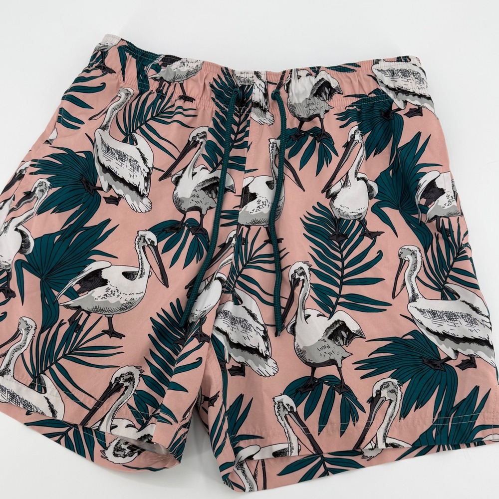George Swim Trunks Pelican Tropical Palm Print Size M Pink Teal Beach Shorts